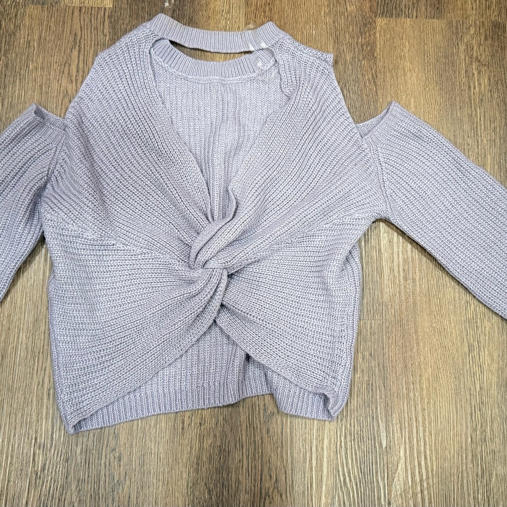 Purple Off-the-Shoulder Sweater with Ribbed Texture